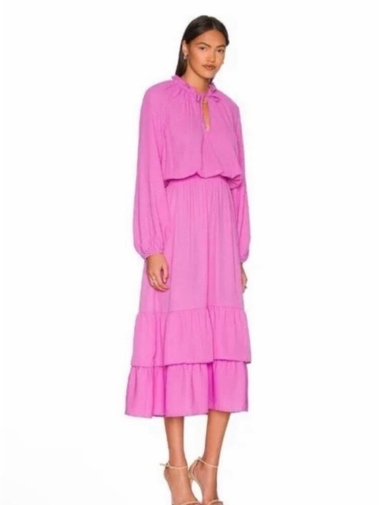 Show Me Your MuMu Dresses & Skirts - Show Me Your MuMu Bright Pink Long Sleeve Tiered Maxi Dress